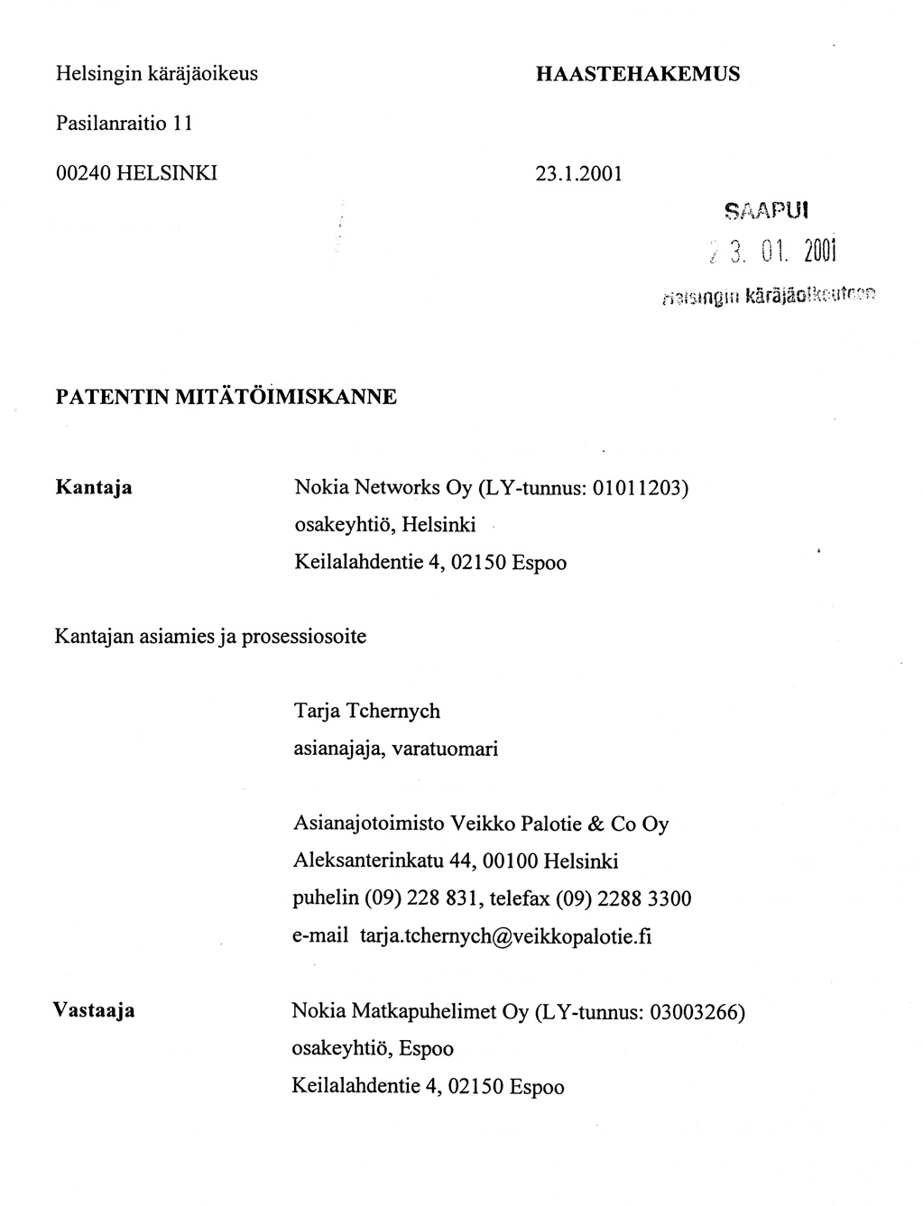 Haastehakemus Nokia vastaan Nokia